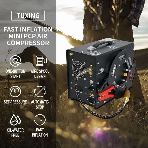 Compressor - Air Compressor - Air Compressor Tire Inflator - Airpress Compressor - 300Bar 4500Psi PCP - 220V - with built-in 12V portable power adapter Fan