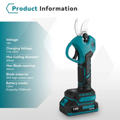 Accu Snoeischaar - 30 mm Snijdiameter - Elektrische Snoeischaar - Krachtige brushless motor - Lichtgewicht en ergonomisch - SK5 Stalen Messen - Voor Tuin - Boomgaard en Landschapsverzorging - Zondar Accu