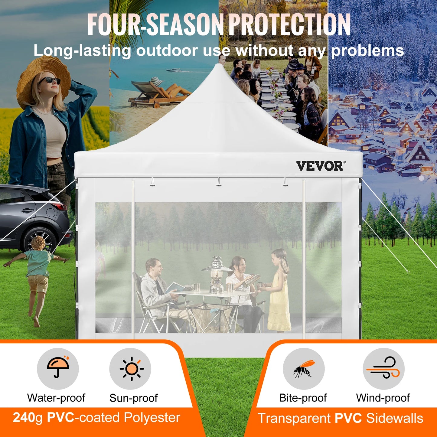 VEVOR 10x10 Pop Up Canopy Tent Outdoor Ten with Removable Sidewalls and Wheeled Bag Instant Portable Shelter for Parties Camping - QUORE