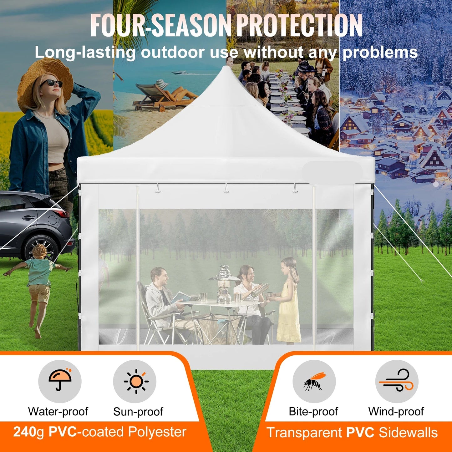 Canopy Tent - Tent - Pop up tent - Partytent - Paviljoen - 10x10ft – Partytenten - Waterdicht & UV-bescherming – Verwijderbare Zijpanelen – Inclusief Wheeled Bag - Zwart - QUORE