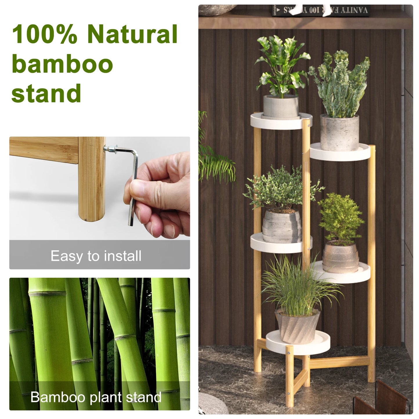 Luxe Bamboe Plantenrek - Plantenstandaard Binnen - Plantenhouder - Planten Standaard - Plantenrek - 5-Laags - 45x93cm - Bamboe - Wit