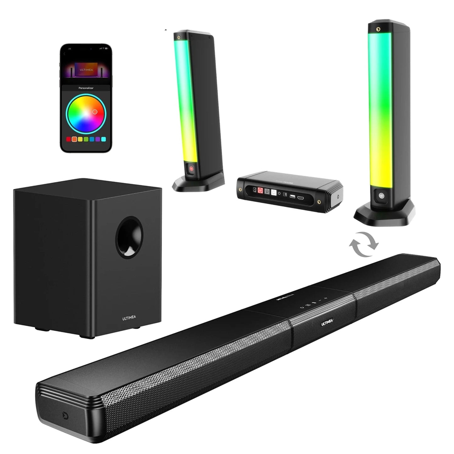 Soundbar - 5.1 - Soundbar met Subwoofer - Soundbar voor TV - Bluetooth - App Control - met RGB Verlichting - 320W Geluidssysteem - Zwart