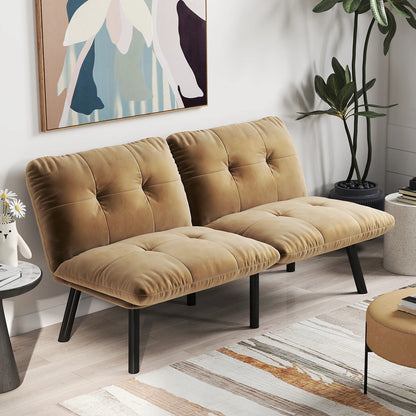Cream-colored, foldable modern sofa bed – 2-seater futon couch with sleeping function, space-saving guest bed