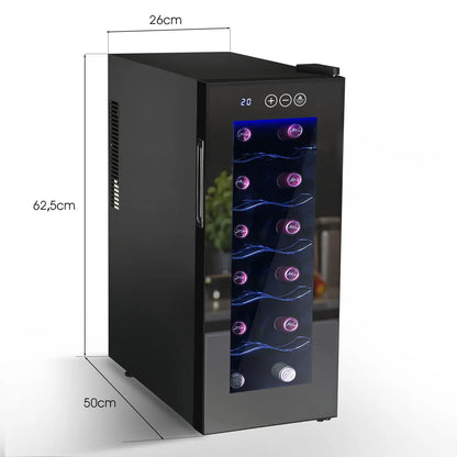 Wijnkoelkast – Wijnklimaatkast – Wijnkoeler – Flessenkoelkast – Drankenkoeler – 12 Flessen – RVS Frame Met Glazen Deur