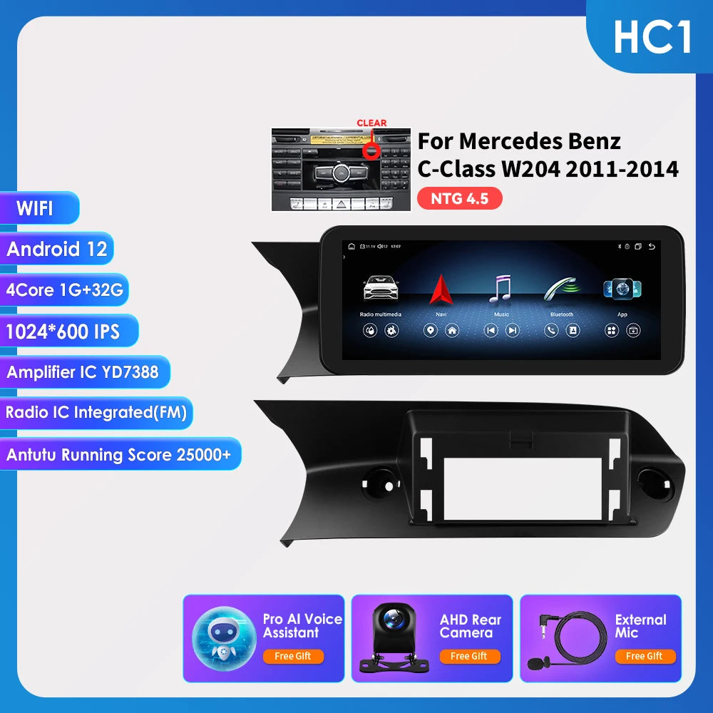 Hizpo Carplay 4G AI Systems Android 13 Car Radio for Mercedes Benz C-Class W204  Multimedia Video Player GPS Autoradio Bluetooth