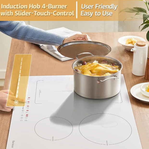 Induction Hob - Induction Hob - Induction Cook Top - Induction Cooker - Electric Burner - 4 Zones with Plug - 59CM - 3500W - White Ceramic Glass - Combination Zones - Slide Controls - 9 Power Levels