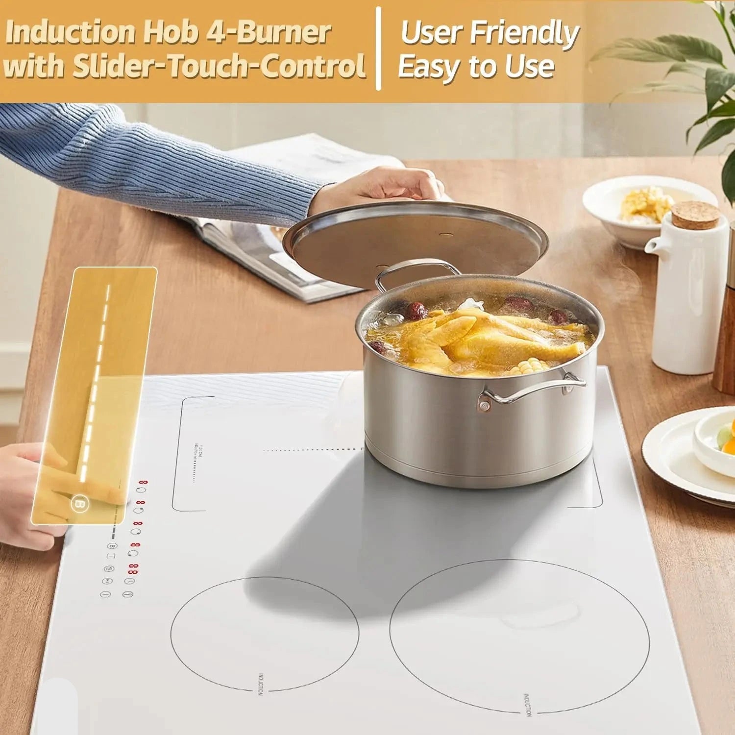 Inductie Kookplaat - Elektrische Kookplaat - Keramisch Kookplaat - Induction Hob - Elektrische Brander - 4-pits - Inbouw - 3500W - 220V - Kinderbeveiliging - Timerfunctie - Flexzone - Wit - QUORE