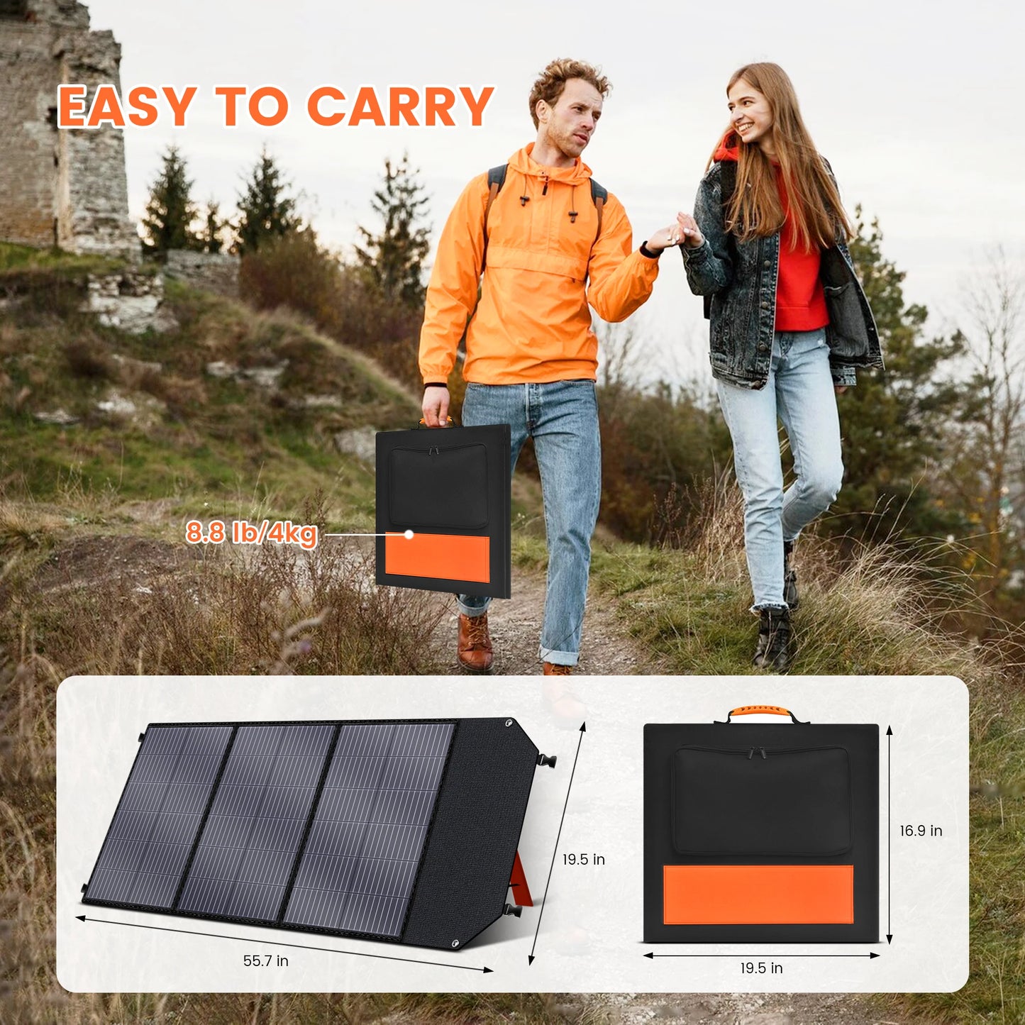 Zonnepaneel - Zonnepaneelset - Draagbaar - Opvouwbare - Waterdict - Outdoor Emergency Backup - voor Thuis - Tenten - Buiten - Kamperen - Waterdicte - 200W - 18V - 11.1A -  45.5 x 270.2 x 4 cm - Zwart