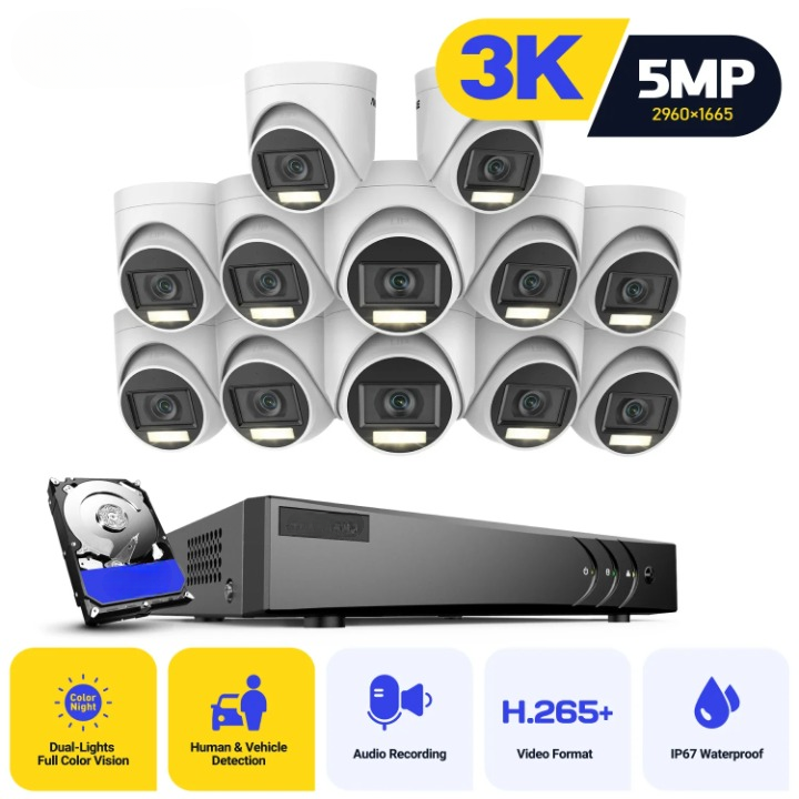 Beveiligingsset – Camerabeveiliging – Bewakingscamera – Surveillance Camera – Security Camera – 8x 5MP Analoge HD Camera’s – IP67 Weerbestendig Met Nachtzicht - 2TB