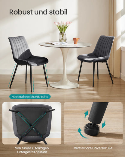 Eetkamerstoelen –  Set van 6 - Gestoffeerde Stoelen – Stoelen Set – Comfortabele Stoelen – Met Zachte Schuimvulling – Verstelbare Voeten - Grijs - QUORE