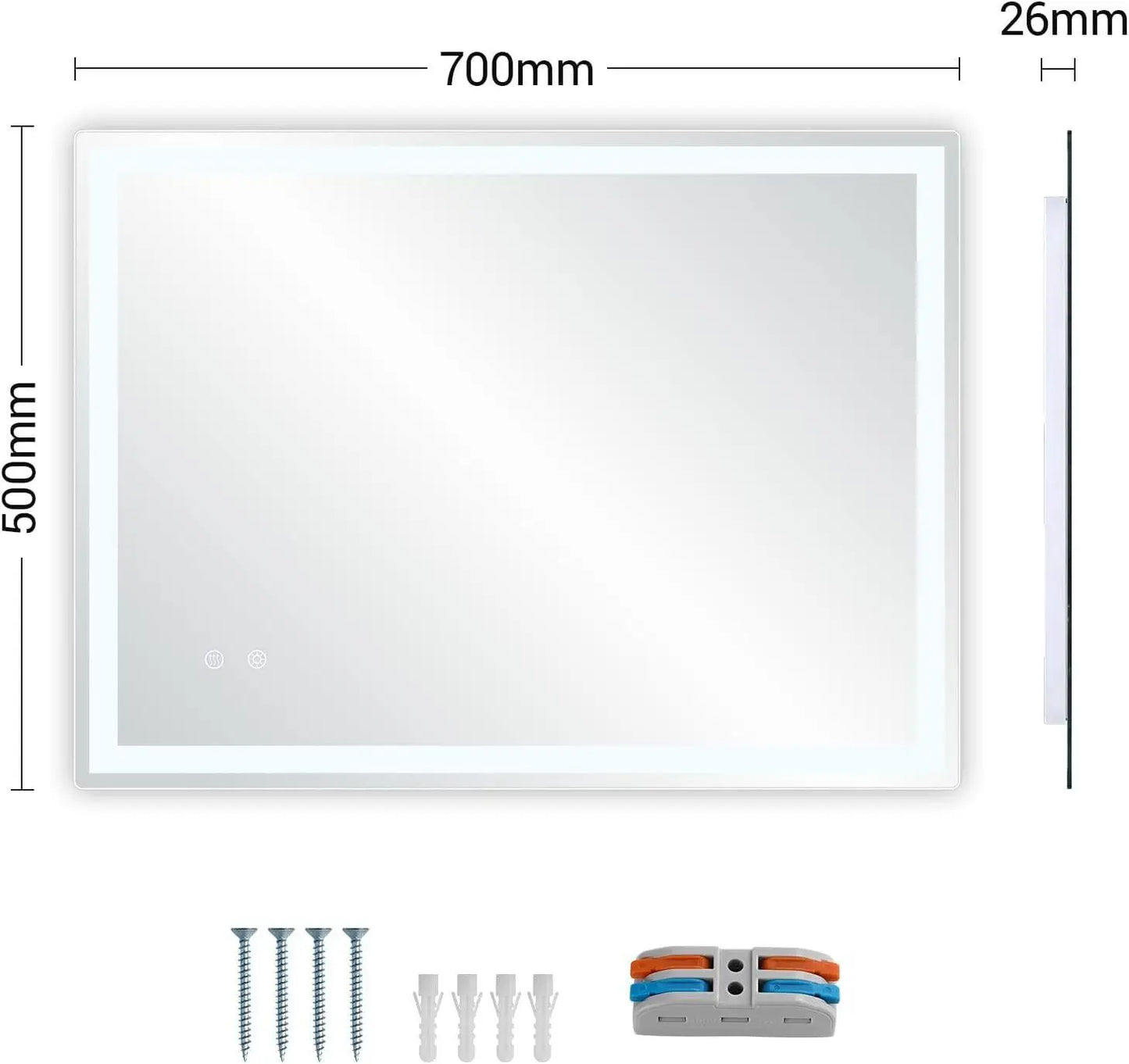 Badkamerspiegel - Spiegel - LED - 70x50cm - Vierkant Design met Verlichting – Anti-condens & Dimbaar – Wandmontage