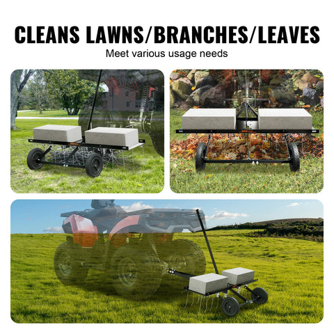 Scarifier Rake - Scarifier - Spreader - Tractor behind scarifier - 40in - with 20 Spring Steel Teeth - for ATV or mower tractor behind lawn