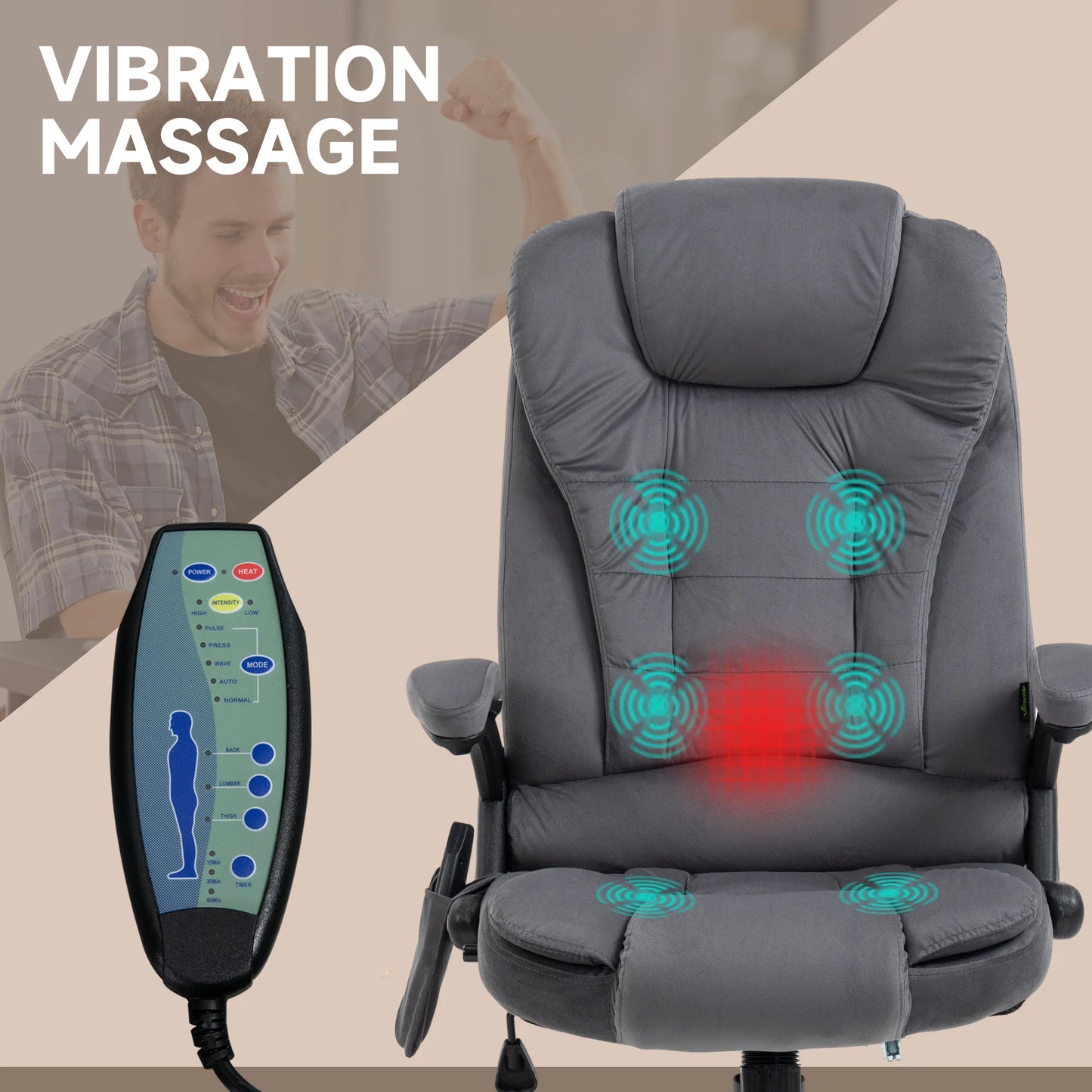 Massage Bureaustoel – Bureaustoel Met Massagefunctie – Gaming Stoel – Office Chair – Ergonomische Bureaustoel – 6 Vibrerende Massagepunten – Verstelbare Rugleuning Tot 130 Graden - Grijs