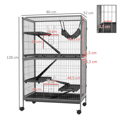 Multifunctional Small Animal Cage with 4 Platforms 3 Ramps 4 Doors Steel Grey Silver Black Size 80L x 52B x 128H cm