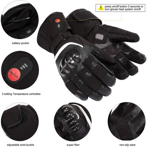 Savior Heat - Heated gloves - Electric heated gloves - Including rechargeable battery - Heated gloves - 7.4V - Waterproof - Windproof - Cotton, leather, PU - Unisex - Size S - Black