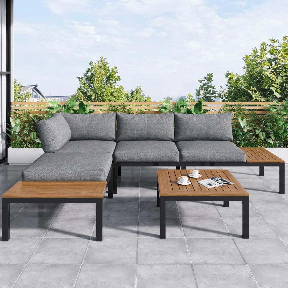 Tuinmeubel Set – Loungeset – Tuinbank – Balkonmeubel – Buitenmeubel – Verzinkt IJzeren Frame – Waterbestendige Kunststofhout Bladen