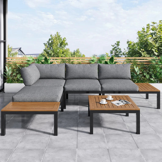 Tuinmeubel Set – Loungeset – Tuinbank – Balkonmeubel – Buitenmeubel – Verzinkt IJzeren Frame – Waterbestendige Kunststofhout Bladen