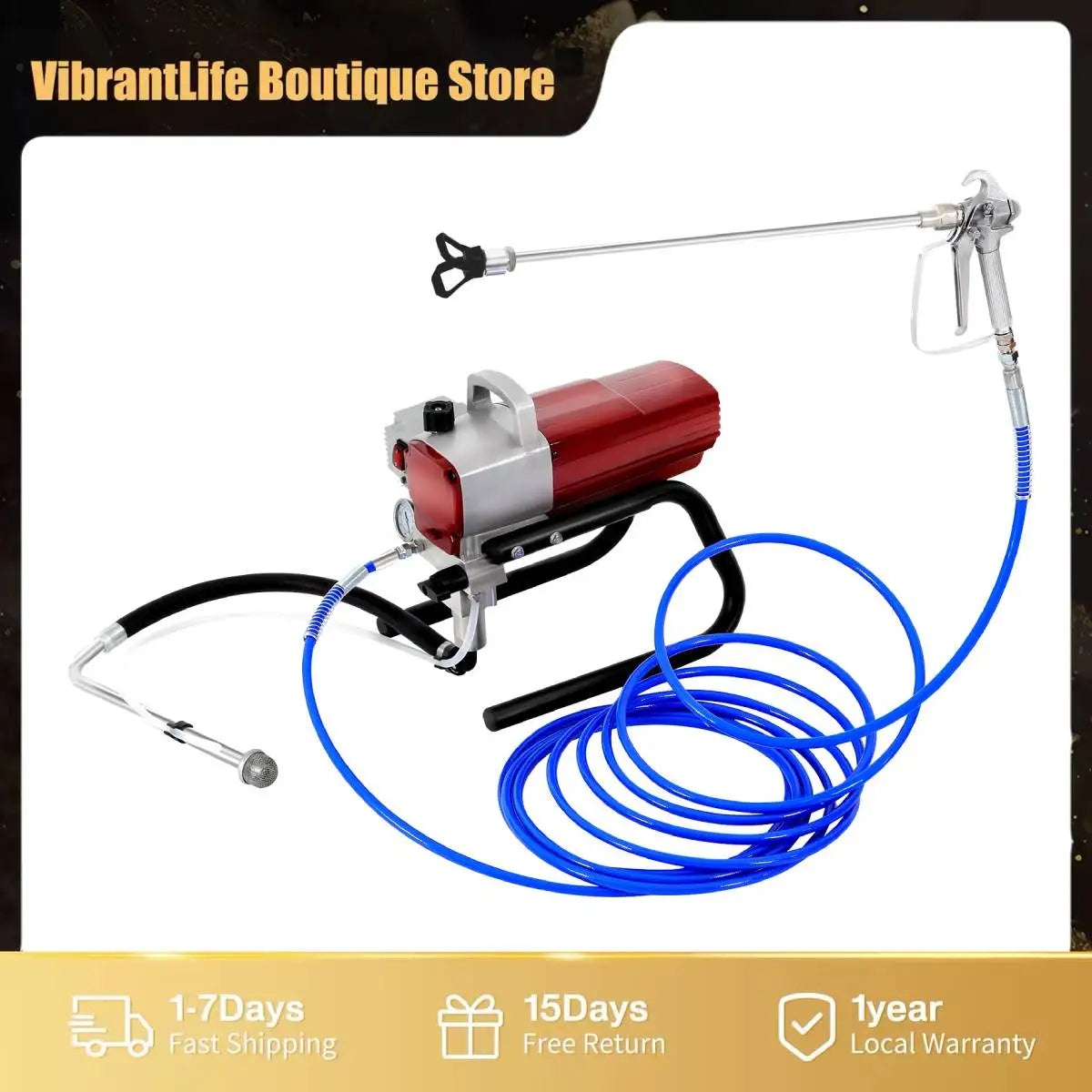 Airless Verfspuit – Verfpistool – Spuitmachine – Muurverfspuit – Verfspuitapparaat – Rood – 1800W Krachtige Motor – 9,5 Meter Slang
