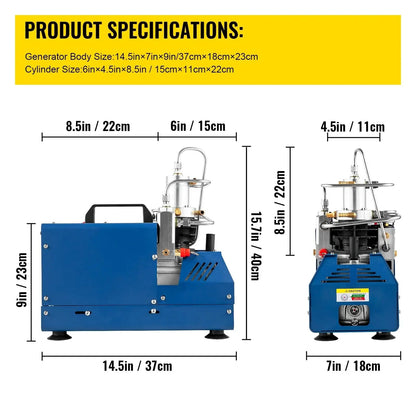 Hogedruk Luchtcompressor - Elektrische PCP Luchtpomp - met Handmatige Uitschakeling - en Veiligheidsventiel - Stil Watergekoeld - 1800W - 220V - 4500 PSI - Voor PCP Geweer - Paintball en Duiken