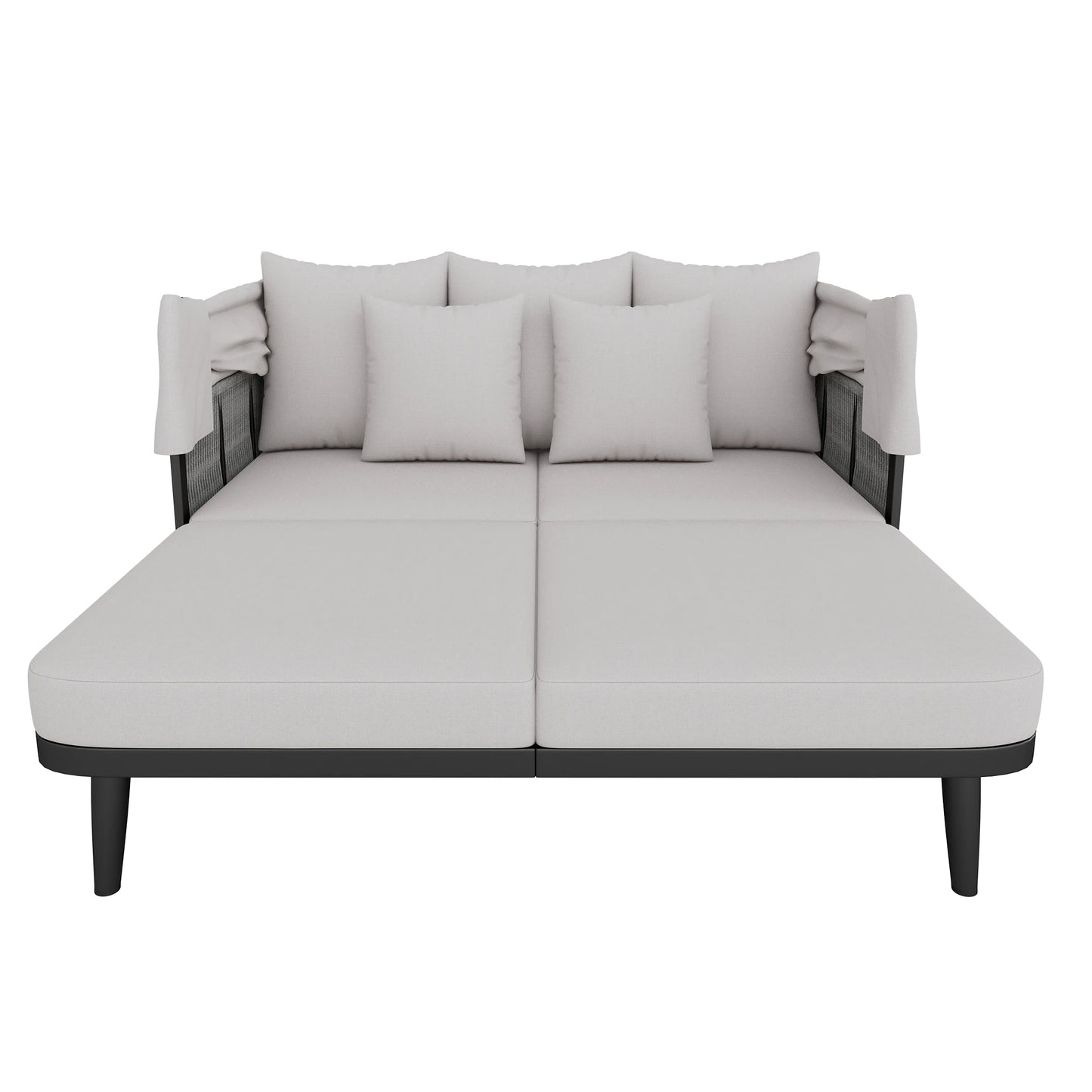 2-Persoons Lounge Chair – Tweezits Loungestoel – Buitenstoel – Tuinstoel – Verstelbaar Zonnescherm – Weerbestendig Handgeweven Materiaal – Dikke Zachte Kussens