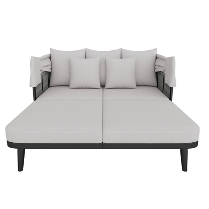 2-Persoons Lounge Chair – Tweezits Loungestoel – Buitenstoel – Tuinstoel – Verstelbaar Zonnescherm – Weerbestendig Handgeweven Materiaal – Dikke Zachte Kussens