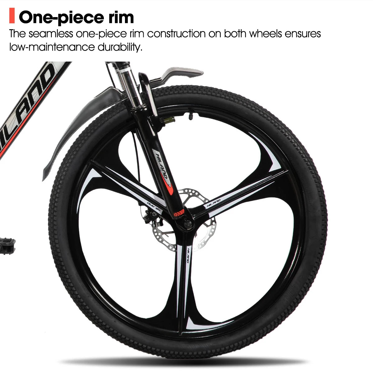 HILAND Mountain Bike, 3 Spokes, 18 Speeds Drivetrain, Aluminum Frame 26 Inch Wheels, Disc-Brake Bike for Men Women Men's MTB - QUORE