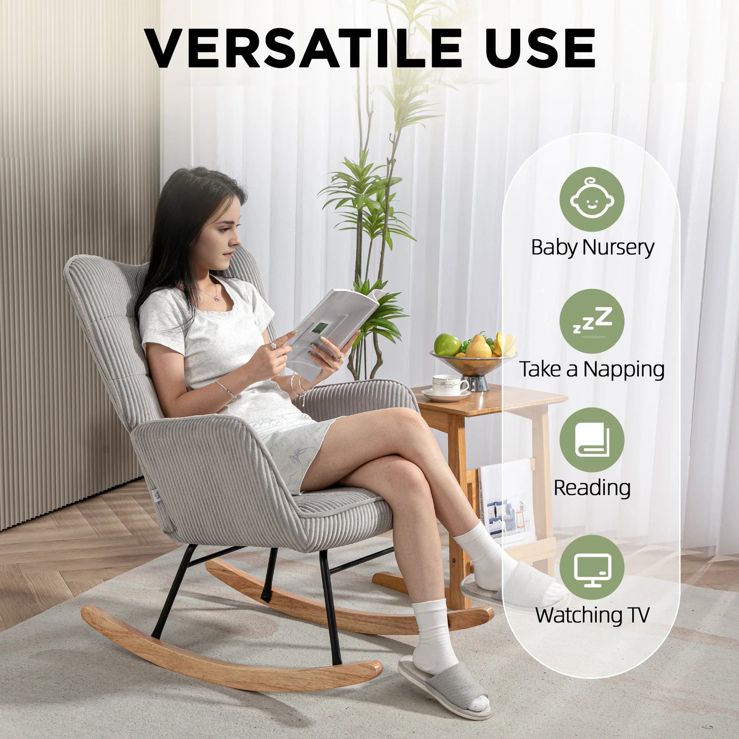 Schommelstoel – Schommel Fauteuil – Relaxstoel – Wiegstoel – Lounge Stoel – Comfortabele Zitting – Duurzaam Beukenhout - Donkergroen