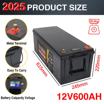 LiFePO4 Accu – Lithium Accu – LFP Batterij – Zonne-energie Accu – Camper Accu – 12V 600Ah – Ingebouwd BMS – Hoge Veiligheid