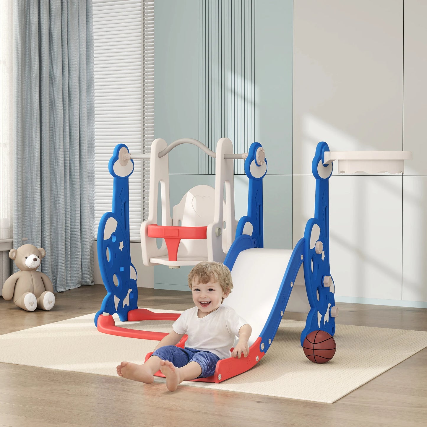 4-In-1 Speelset – Speeltoestel – Kinderspeelset – Indoor Speelgoed – Raket Thema – Veilig Kunststof – Geschikt Voor 18 Maanden Tot 4 Jaar - QUORE