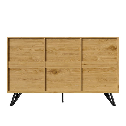 Modern Dressoir – Wandkast – Buffetkast – Opbergkast – Sideboard – Houten Design – Metalen Poten – 140x40x75,5 cm – Ruime 3-Deurs Opbergruimte