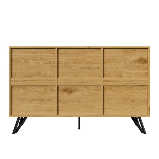 Modern Dressoir – Wandkast – Buffetkast – Opbergkast – Sideboard – Houten Design – Metalen Poten – 140x40x75,5 cm – Ruime 3-Deurs Opbergruimte