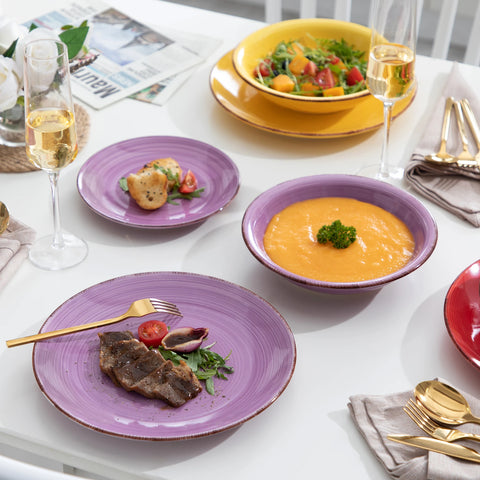 Servies - Servies set - 18 Stuks - Dinerborden - Soepborden - Dessertborden - Aardewerk - Voor 12 Personen - Mixkleur