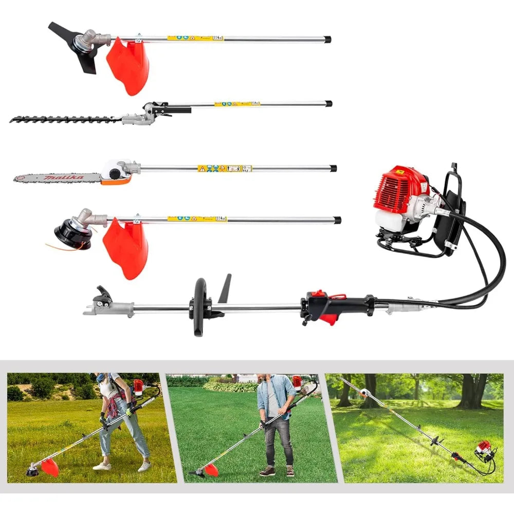 4 in 1 Petrol Brushcutter 52cc 2 Stroke Gas Backpack Lawn Mower Hedge Trimmer with CDI Ignition System Stroke Brush Cutter