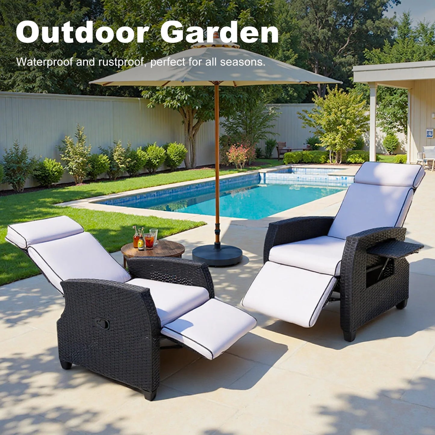 Tuinstoel – Tuinstoel – Loungestoel – Ligstoel – Balkonstoel – Verstelbare Rugleuning – Waterbestendig PE-Rattan Met Stalen Frame – Zwart