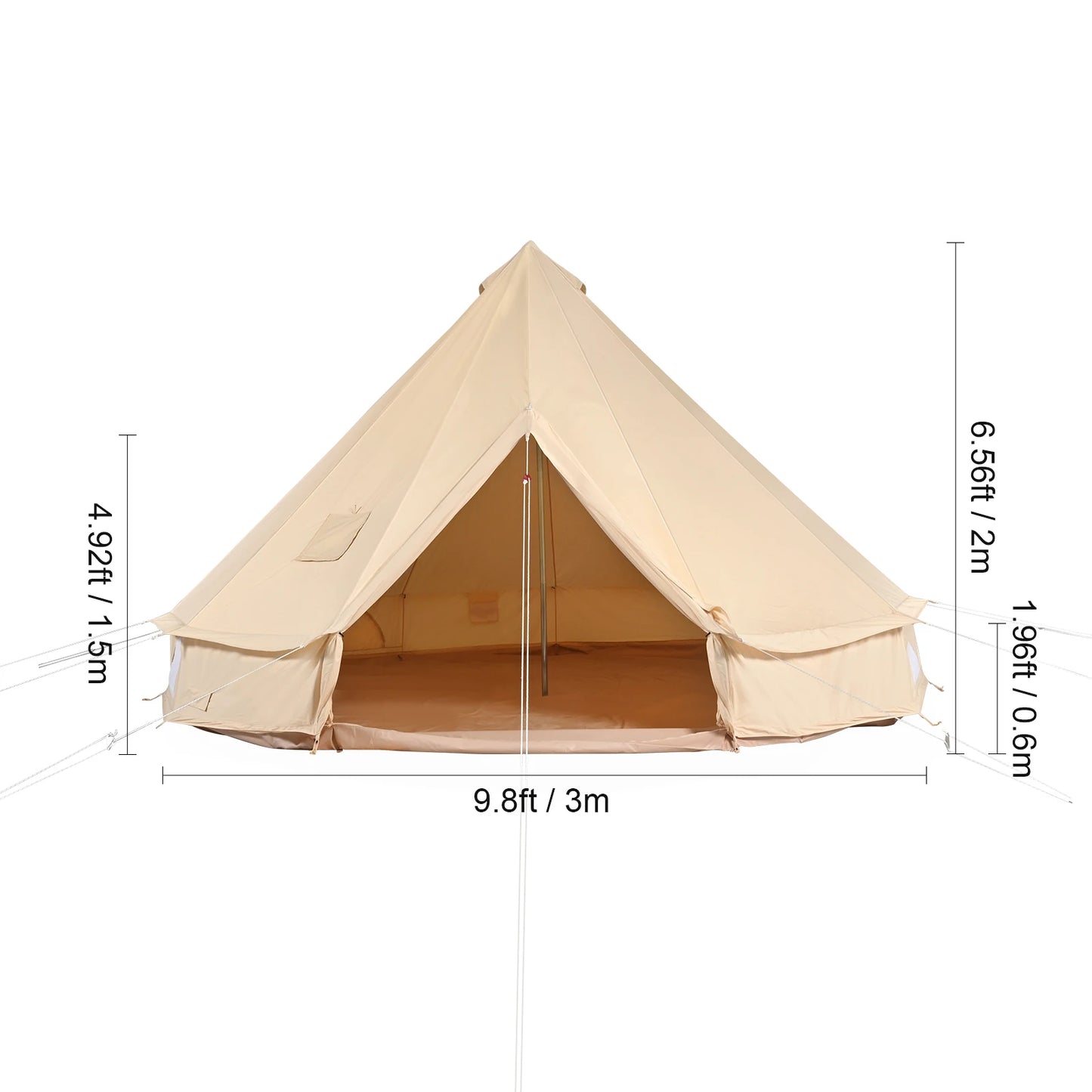Canvas Bell Tent - Tent - Pop up tent- Kampeertent - 3M Diameter - 4-Seizoenen Gebruik – Ademend & Waterdicht – Inclusief Kachelopening – Geschikt voor Kamperen & Outdoor