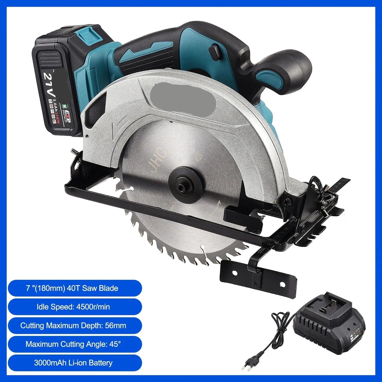 Draadloze Cirkelzaag - Handcirkelzaag - Cirkelzaagmachine - 20V - 185mm Zaagblad - 56mm Zaagdiepte - 0° tot 45 - Voor Hout en Metaal - 1 Accu