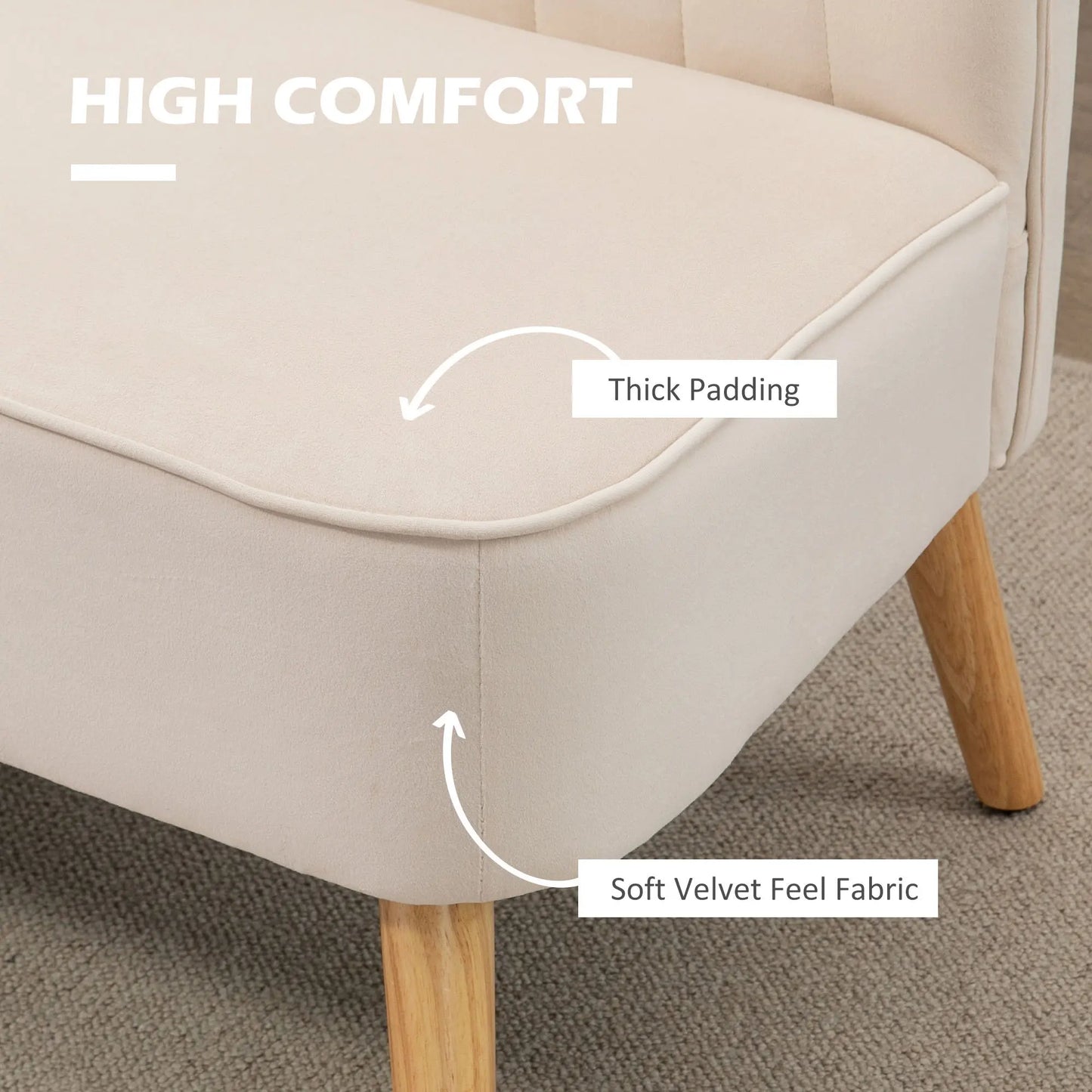 Twee-zitsbank – 2-zitsbank – Loveseat – Zitbank – Bankstel – Scandinavisch Design – Velvet Stof – 117 cm Breed – Comfortabele Zitting - Wit