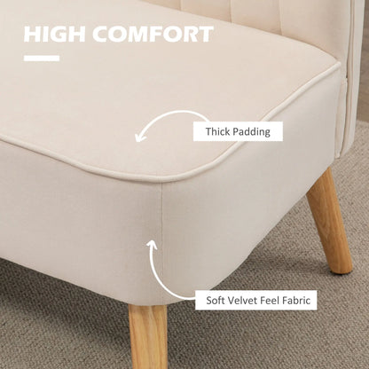 Twee-zitsbank – 2-zitsbank – Loveseat – Zitbank – Bankstel – Scandinavisch Design – Velvet Stof – 117 cm Breed – Comfortabele Zitting - Wit