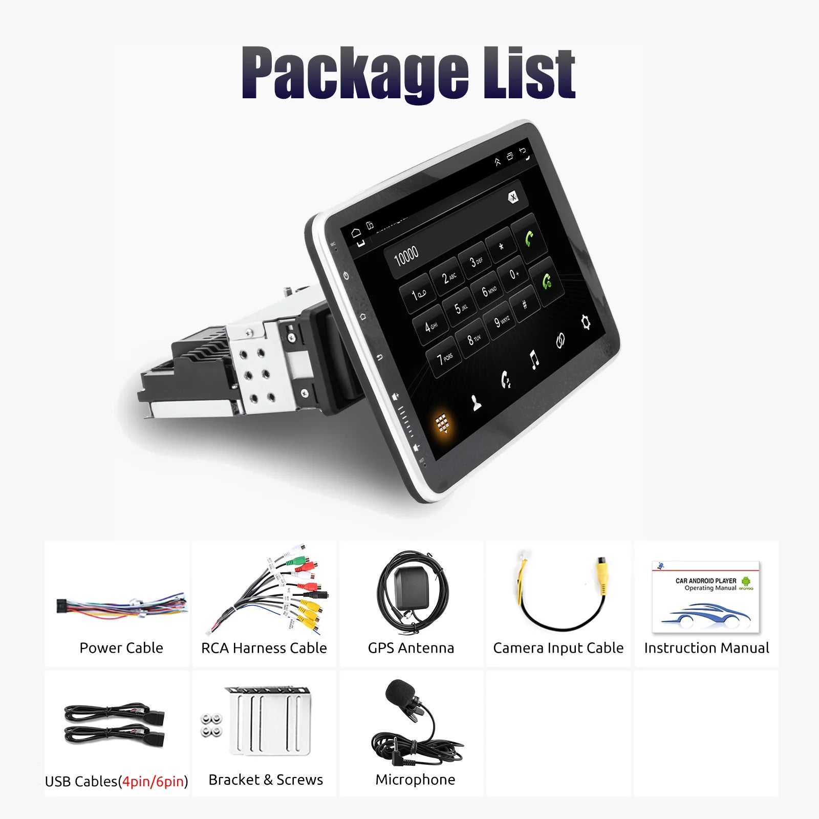 Multimedia Autoradio - Android Autoradio - Draaibare - Universeel Multimedia Systeem - CarPlay - GPS Navigatie - Bluetooth - 10.1" - Touchscreen - 64G - QUORE