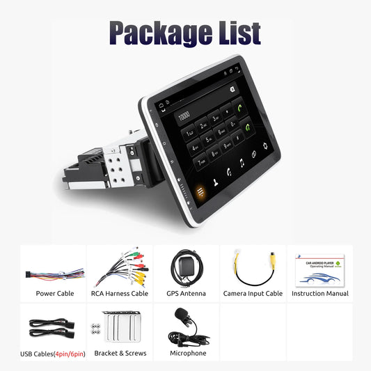 Multimedia Autoradio - Android Autoradio - Draaibare - Universeel Multimedia Systeem - CarPlay - GPS Navigatie - Bluetooth - 10.1" - Touchscreen - 64G - QUORE