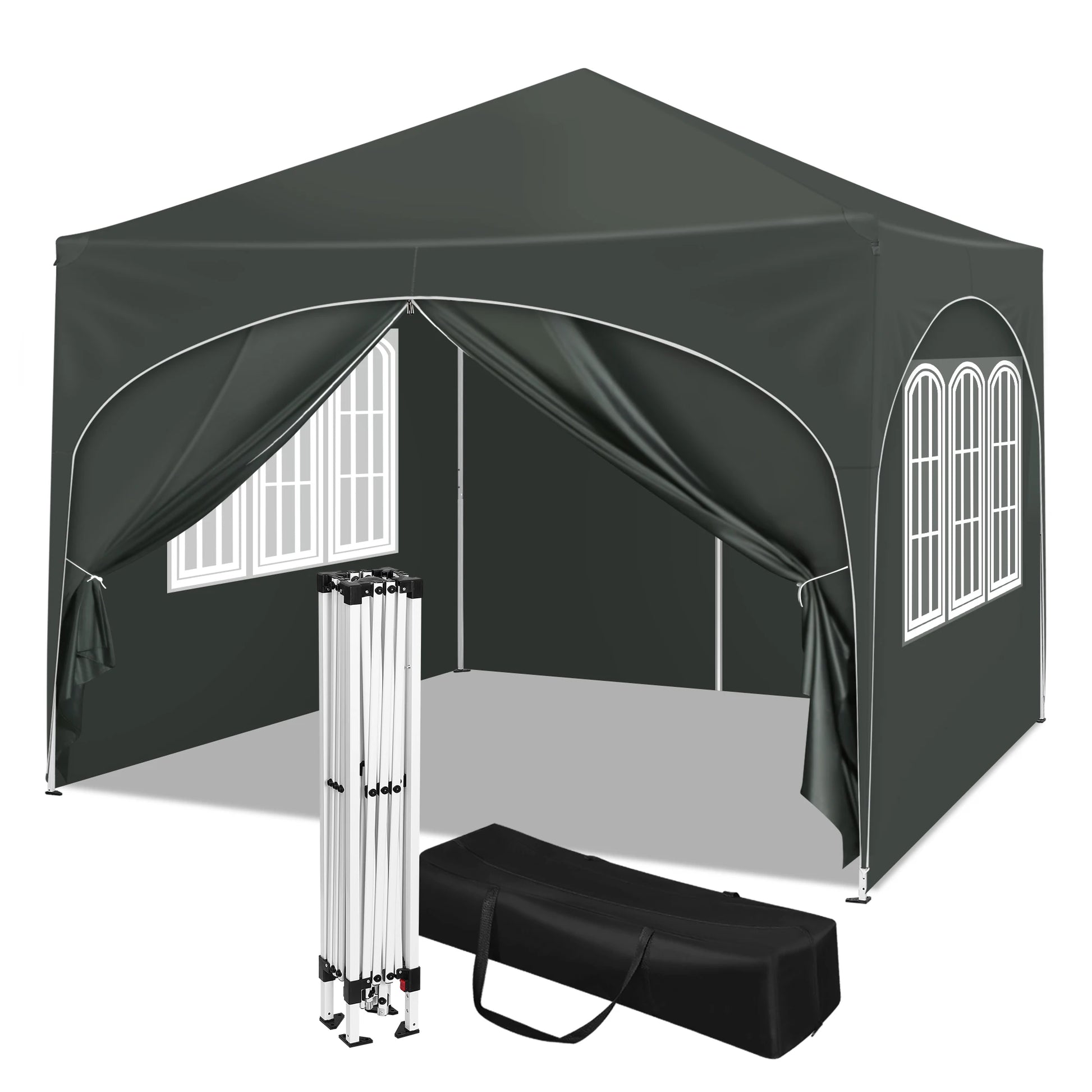 Partytent - Tent - Easy Up Partytent - Tuinpaviljoen - Pop-Up Party Tent - 3x3m - met 4 Zijwanden - Partytenten - Waterafstotende en UV-beschermde - Inklapbare – Opvouwbare - Hoogte Verstelbaar - Grijs - QUORE