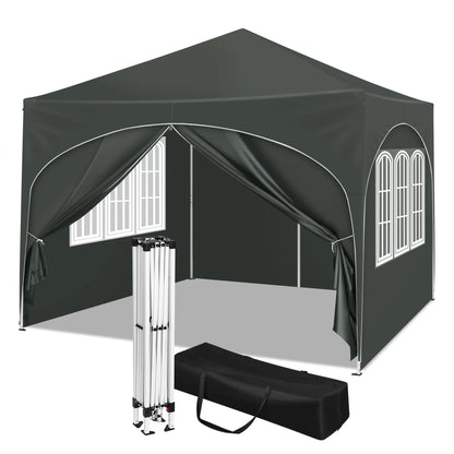 Partytent - Tent - Easy Up Partytent - Tuinpaviljoen - Pop-Up Party Tent - 3x3m - met 4 Zijwanden - Partytenten - Waterafstotende en UV-beschermde - Inklapbare – Opvouwbare - Hoogte Verstelbaar - Grijs - QUORE