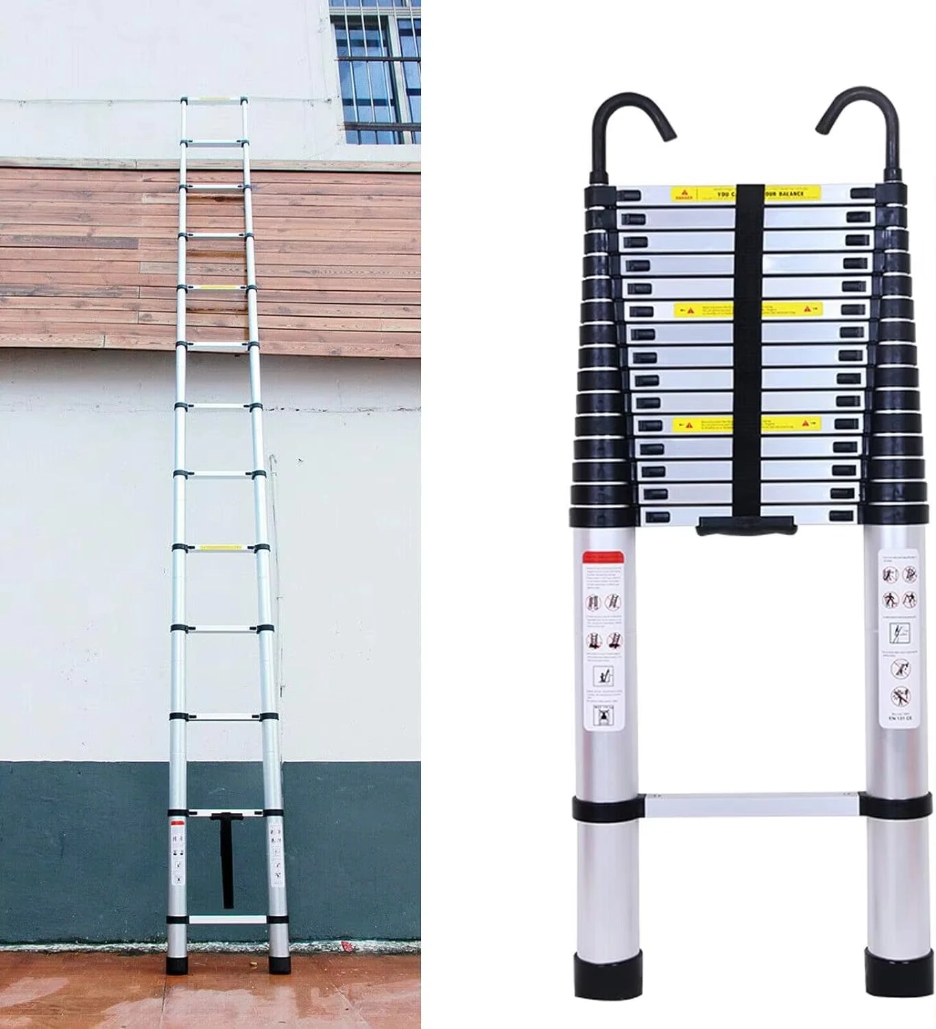 Telescoopladder - Ladder - Trap - Telescopische Ladder - 6.2m – 20.3FT – Verwijderbare Haken – Opvouwbaar & Antislip Voeten – Geschikt voor Loft, Dak & Bouwprojecten - QUORE