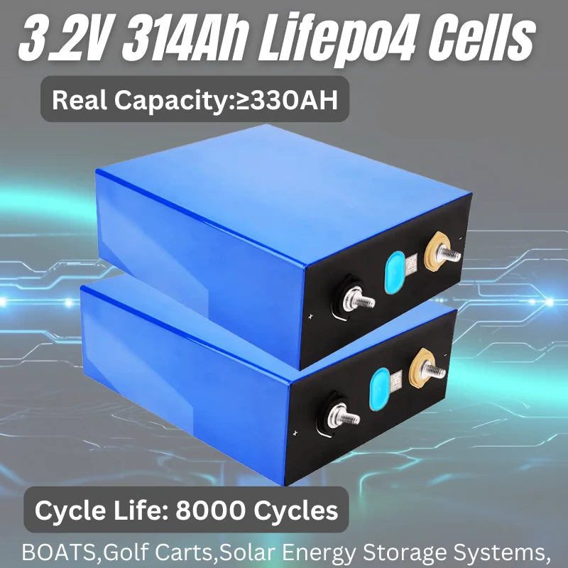 LiFePO4 Accu – Lithium-IJzerfosfaat Accu – 3,2V Accu – 314Ah Accu – Aluminium Behuizing – 6000 Cycli Levensduur
