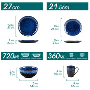 Servies - Servies set - 16 Stuks - Ovens Verandering -  Glazuur Porselein TablewareSet - met Diner Bord, Dessertplaat - Kom - Mok - Sterrenblauwe