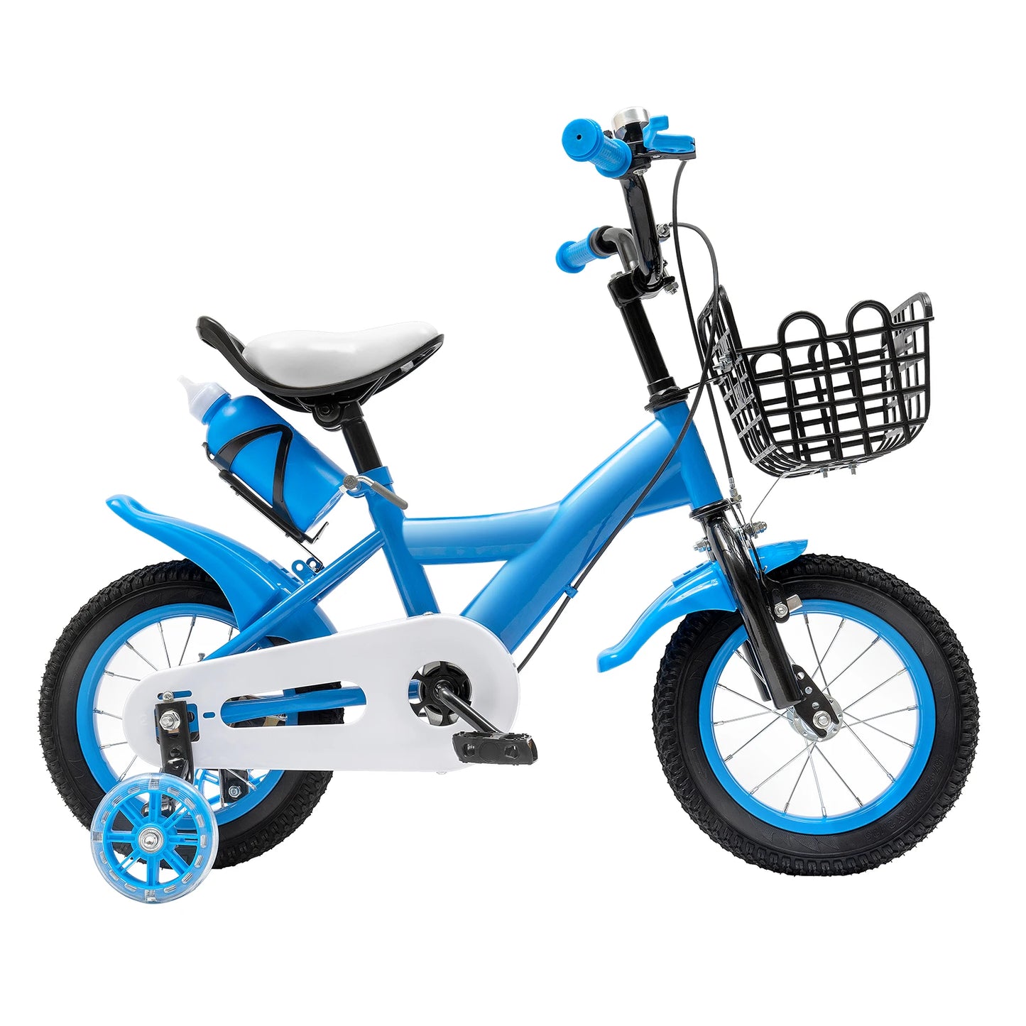 Kinderfiets - Kinderfiets met Zijwielen - 12 inch - Stoere Fiets voor Kinderen 2-4 Jaar – Verstelbaar Zadel en Stuur – Met Opbergbak en Mand - Perfect voor Leren Fietsen -  Verstelbare Hoogte, Carbon Staal & Zijwieltjes - Blauw