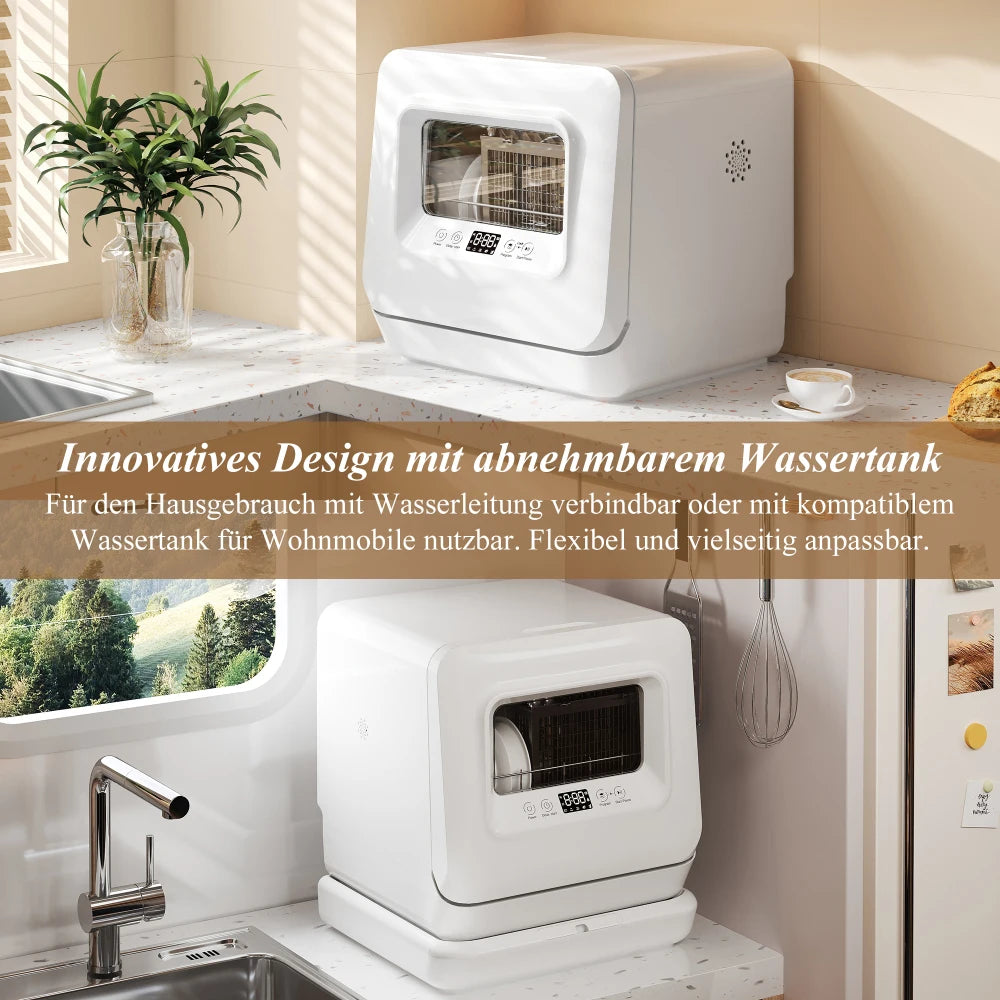 Mini Vaatwasser – Kleine Vaatwasser – Tafelmodel Vaatwasser – Vrijstaande Vaatwasser – Compac­te Afwasmachine – 3 Serviessets – 2-in-1 Watertoevoer