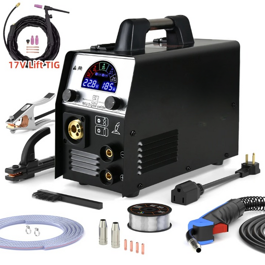 4 in 1 - Gas MIG Lasmachine - Lasmachine - Lasapparaat - Digitaal Inverterlassen - Draagbare MIG-lasser - Multi-proces - met 17V Gun - MIG - Lift TIG - Stick - 47 x 29 x 35 cm - Zwart