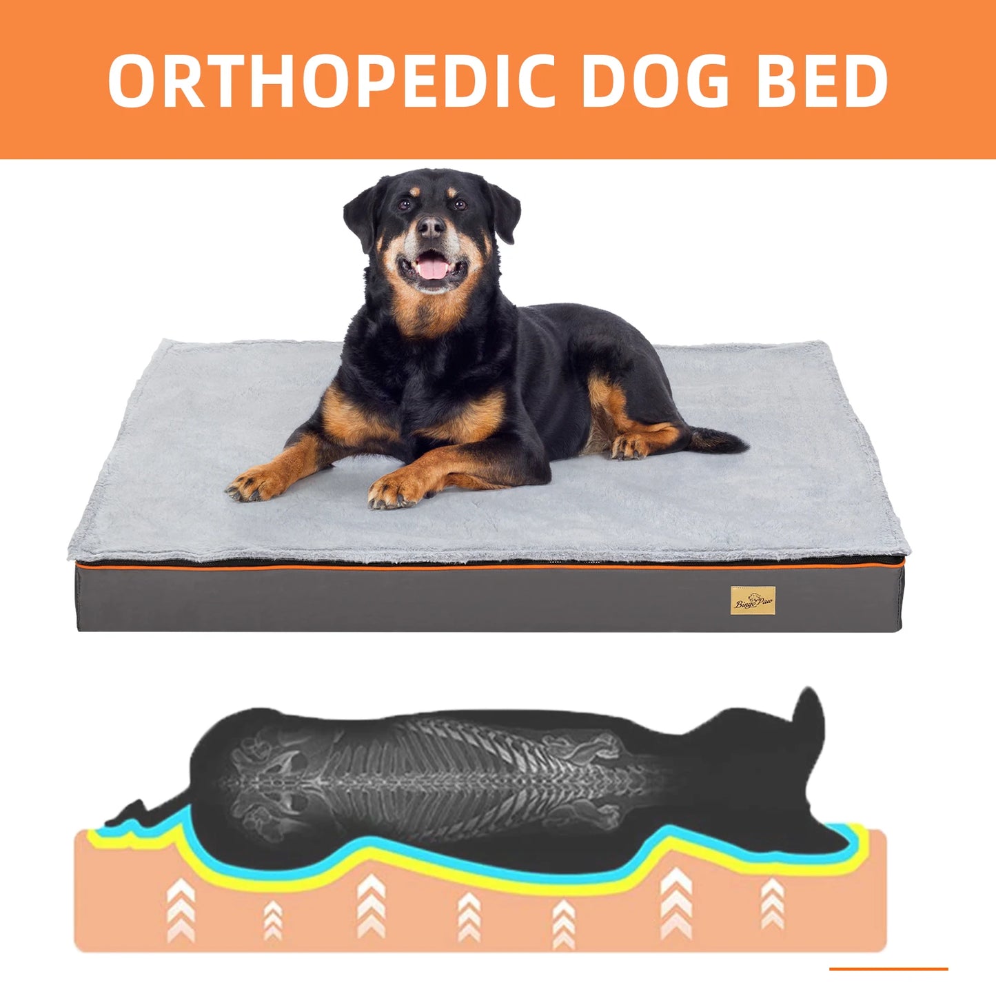 Hondenkussen - Orthopedisch Hondenbed - Waterdicht - met Verwijderbare Hoes - voor Hondenbench en Kennels - 600D Oxford Stof Onderkant - 95x70x8 cm