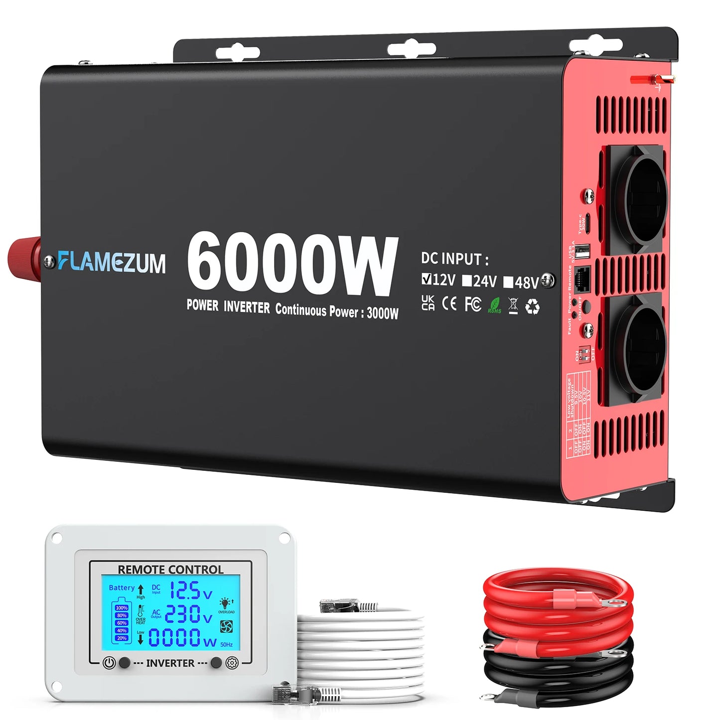 Omvormer – Spanningsomvormer – Inverter – Stroomomzetter – 3000W Continu Vermogen – Zuivere Sinusgolf Met Afstandsbediening - QUORE